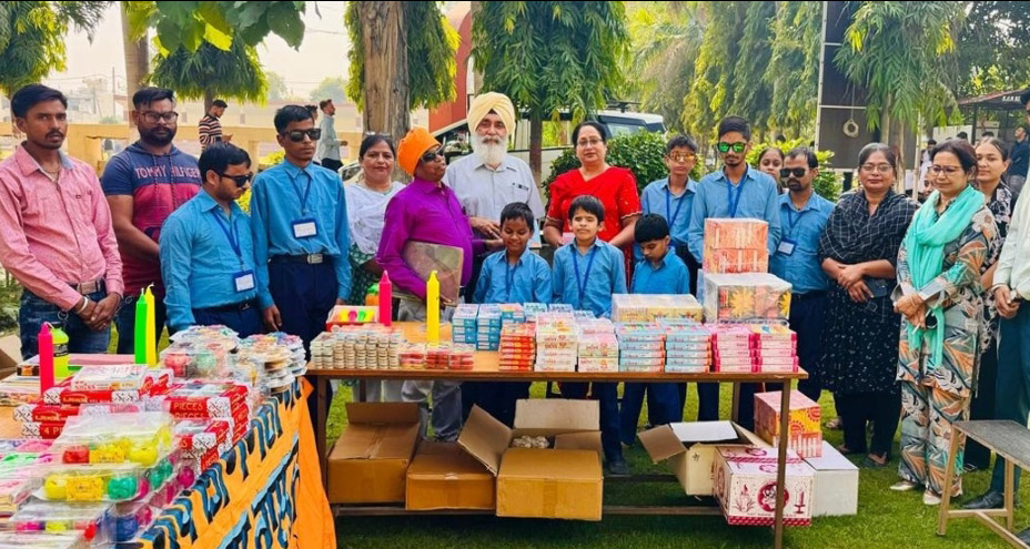 Blind students of Blind School Bahowal exhibited Diwali items at Khalsa College.